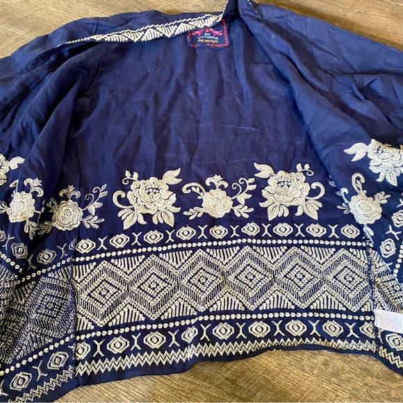 Johnny Was Blue Embroidered Kimono-style Open Front Cardigan - Picture 5 of 15